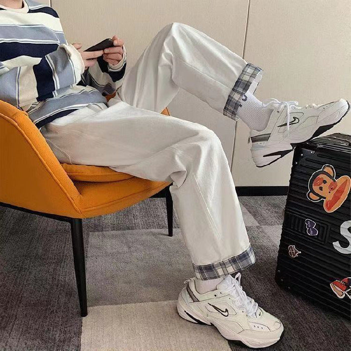 High-Waist Denim Cargo Pants with Nine Points